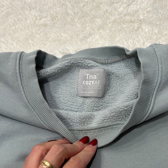 Aritzia Womens TNA Cozy AF Cropped Sweater in Light Blue Sz 1 Clean Minimalist - Picture 5 of 6